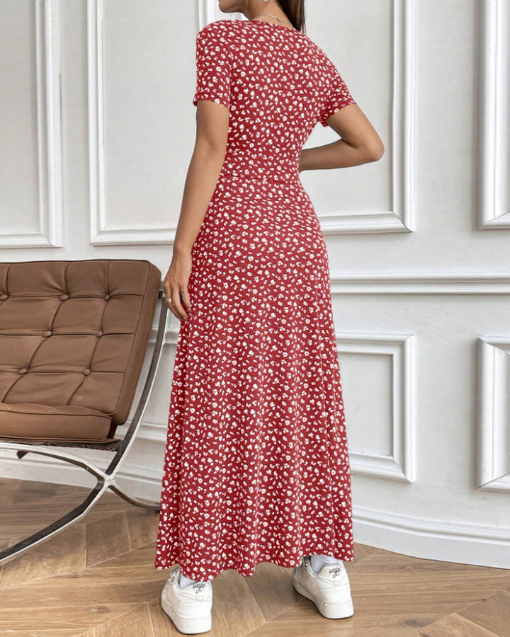 Elegantes bedrucktes tailliertes Midi-Kleid für Damen