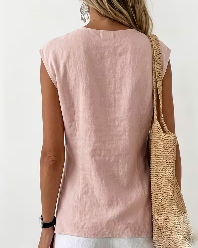 Ärmelloses Damen-Tanktop mit Crossover-Detail und unregelmäßigem Saum