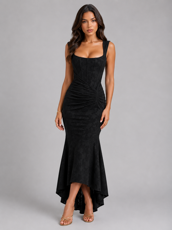 Damen Korsett Maxikleid mit Blumenmuster und Fischschwanzsaum