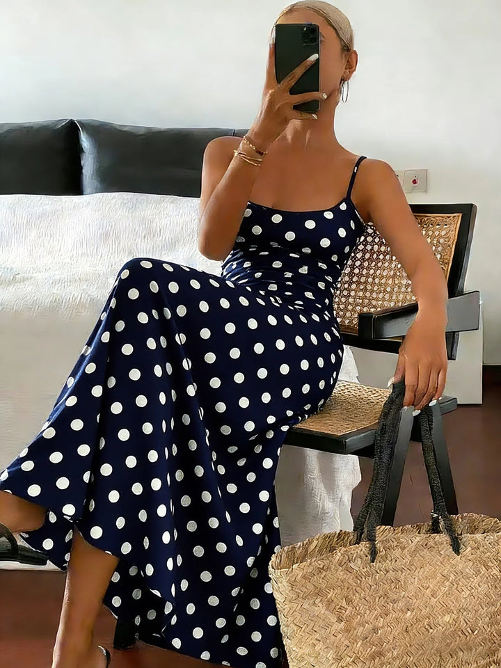 Ärmelloses tailliertes Midi-Kleid mit Polka-Dot-Muster für Damen