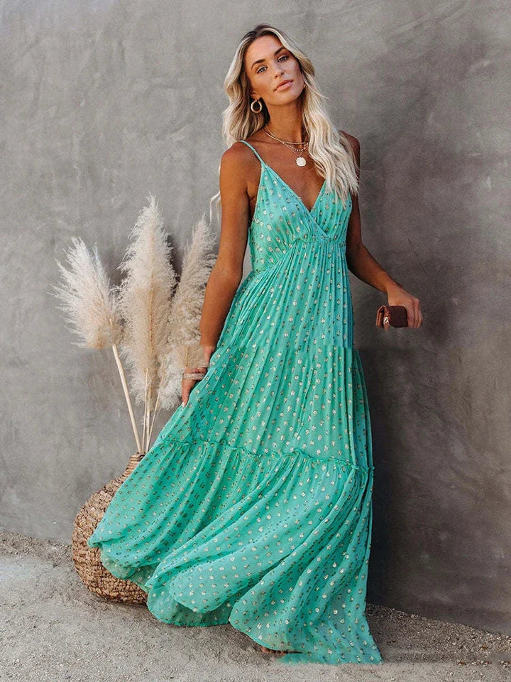 Boho-Chic grünes Maxi-Sommerkleid
