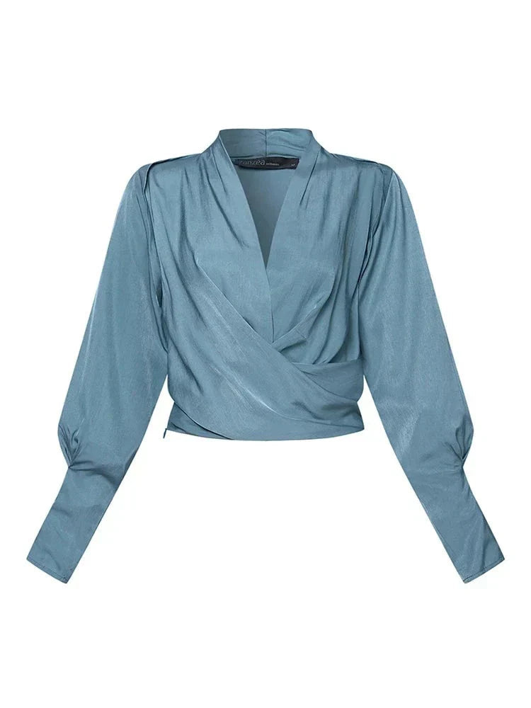 Schicke Bluse mit Puffärmeln und V-Ausschnitt für mühelosen Stil