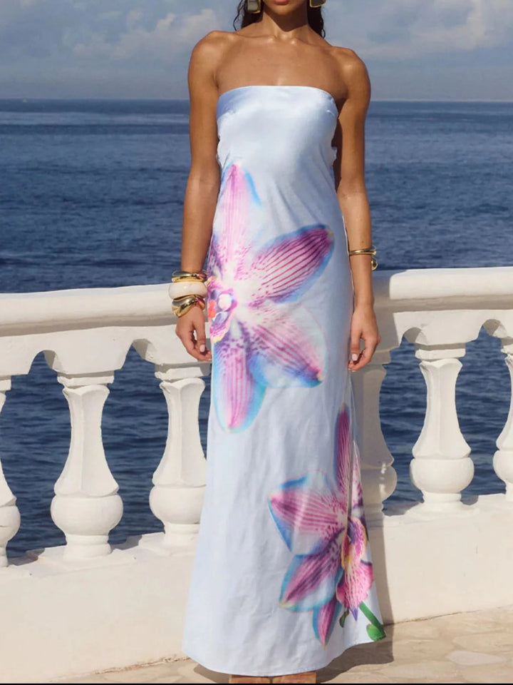 Bedrucktes Maxikleid aus Polyester mit Schlauchdesign