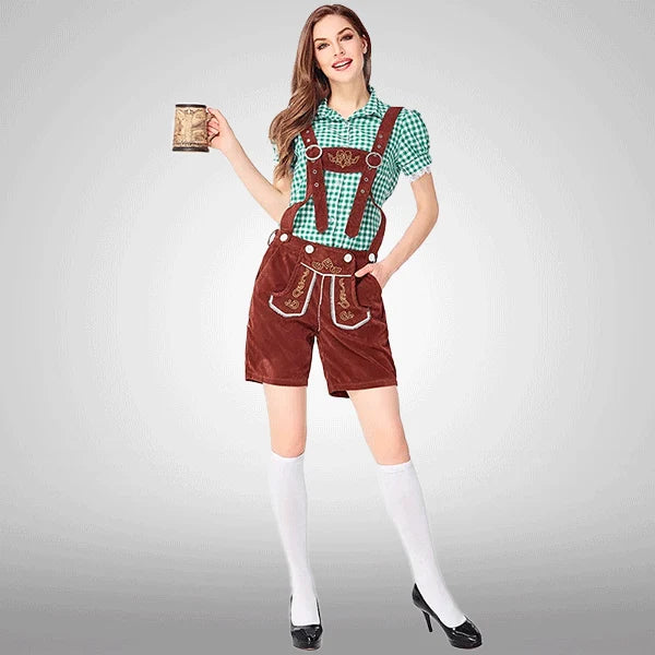 Samt bestickte bayerische kurze Latzhosen für Damen