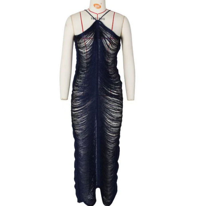 Elegantes Damenlangkleid mit anspruchsvollem Kragen und Schlitz