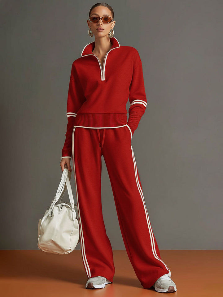 Pullover-Sweatshirt mit halbem Reißverschluss und weites Hosen-Set