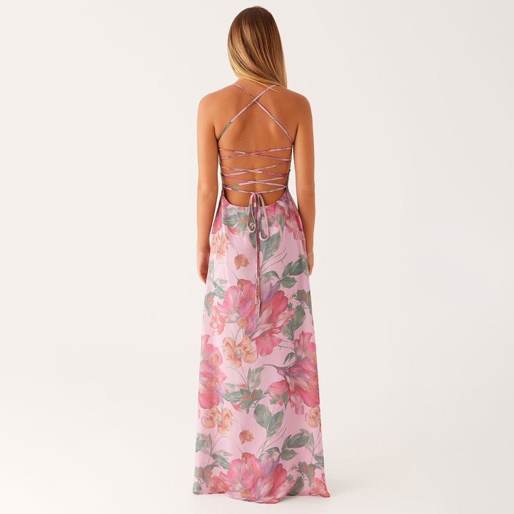 Damen Blumen Maxikleid Sommer Ärmelloses Strandkleid