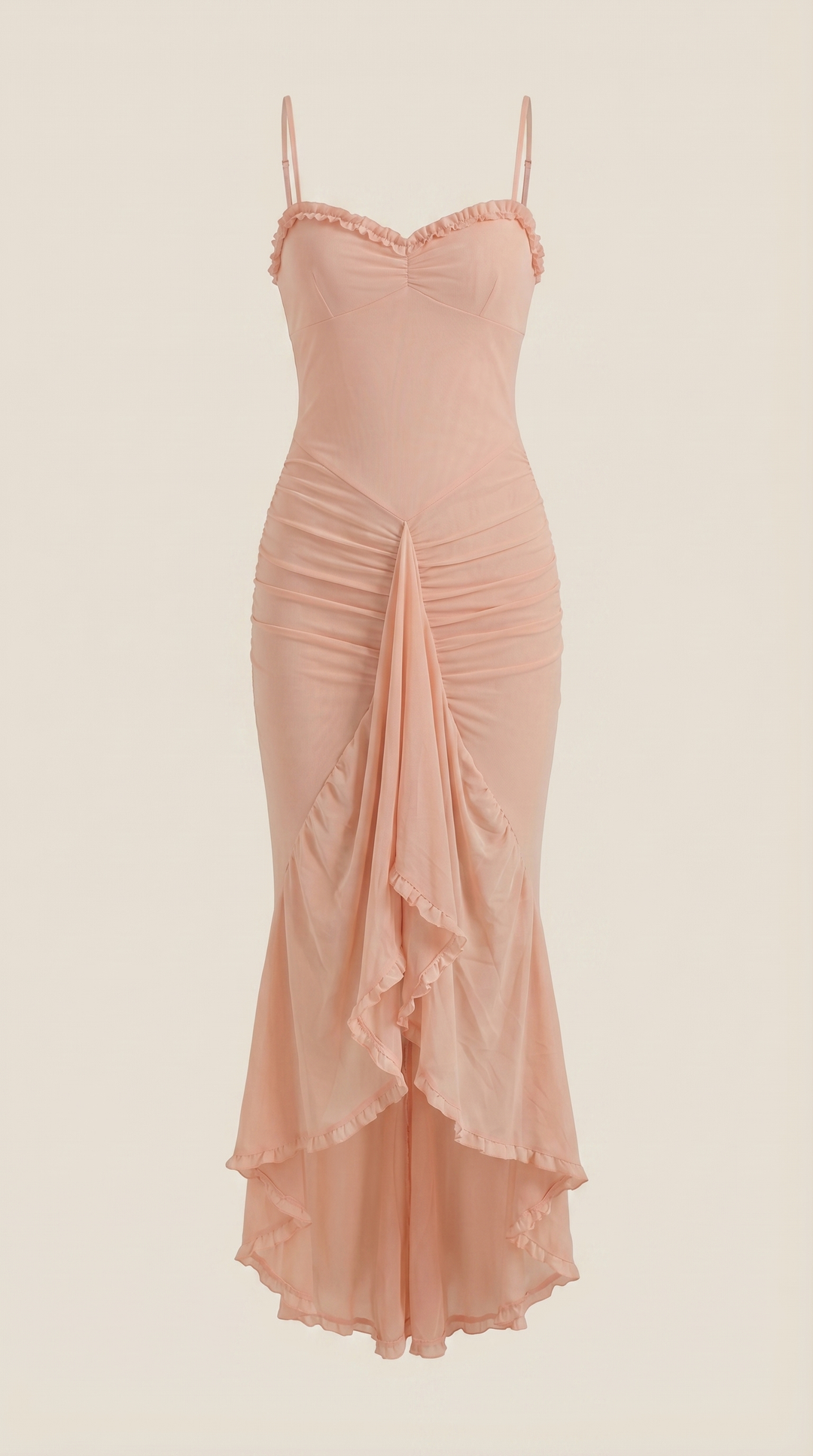 Damen Volant Maxikleid mit High-Low-Saum