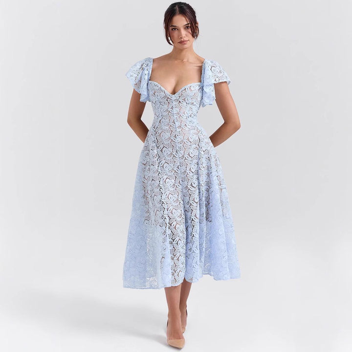 Spitzen-Midikleid Blau