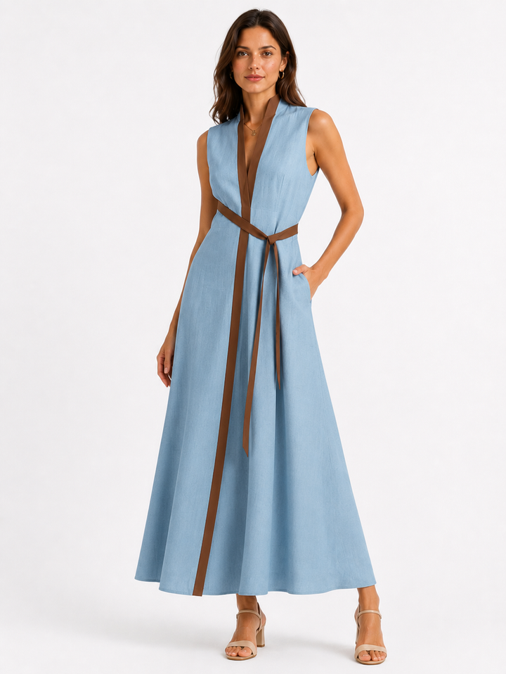 Ärmelloses Midikleid mit Stehkragen für Damen, lockere Passform