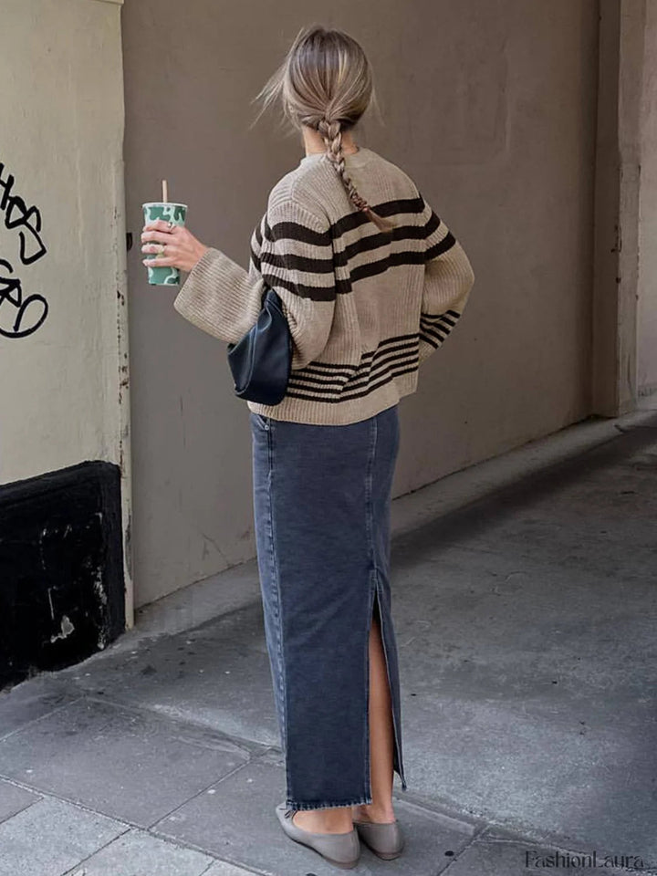 Cozy striped knit sweater for everyday comfort 