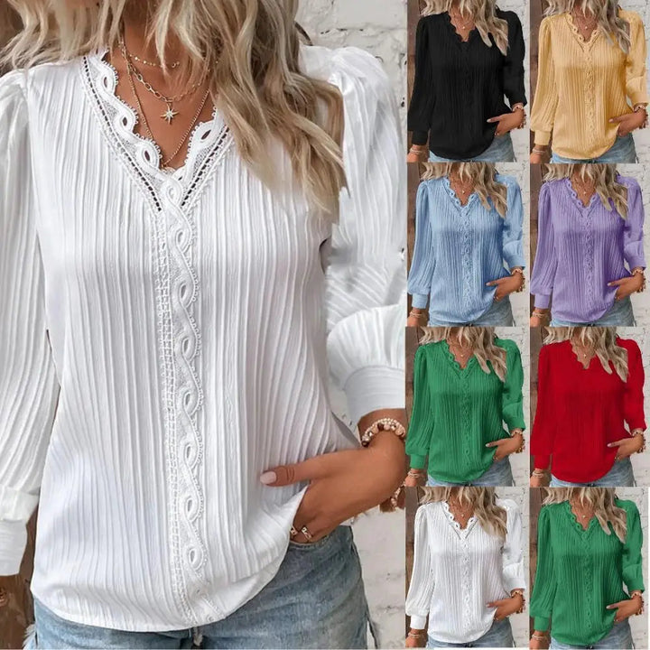 Damenbluse aus Chiffon mit Spitzenbesatz