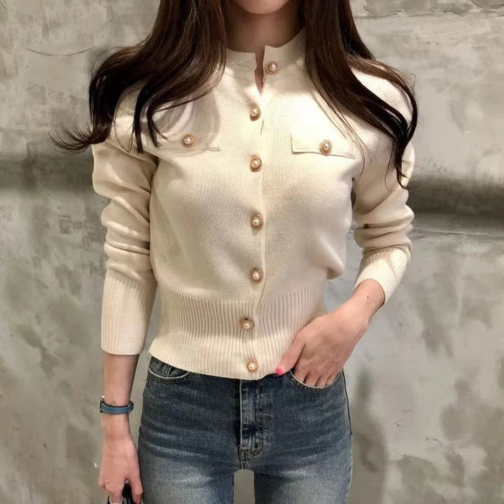 Damen Slim Fit Strick-Cardigan mit Knöpfen