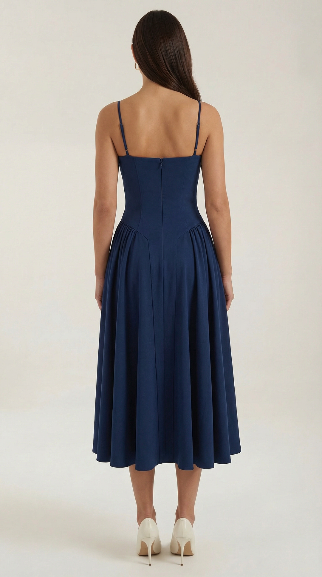 Damen Blumenmieder Midikleid mit Herzausschnitt