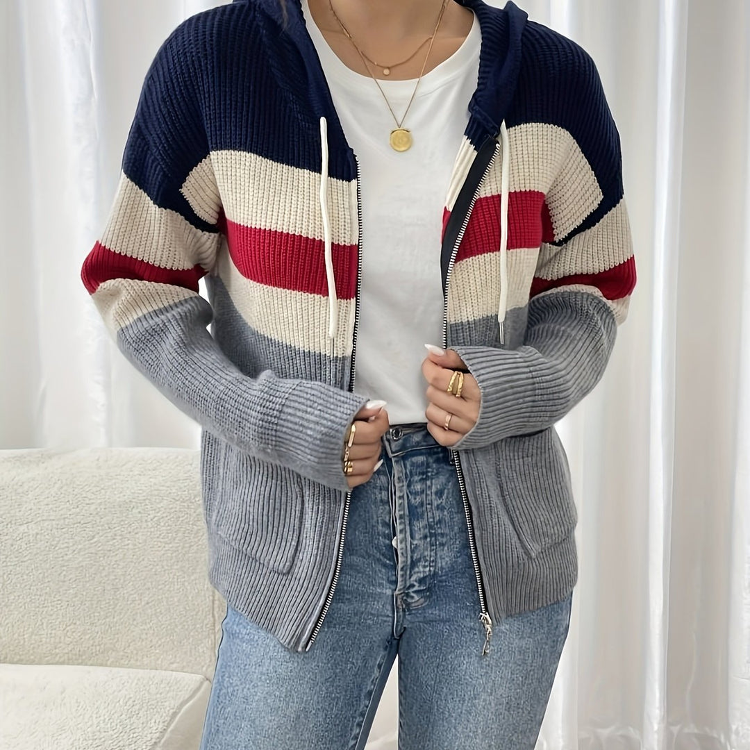 Women's Colorblock Hooded Cardigan