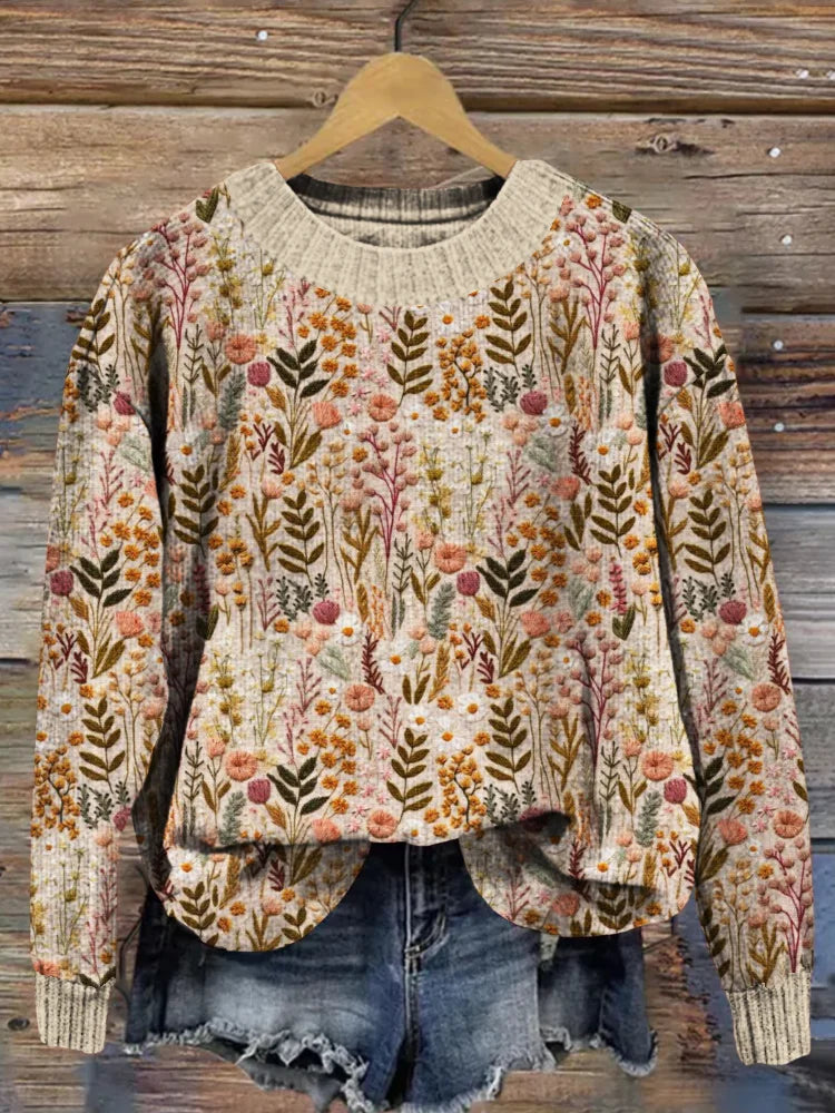 Gemütlicher Strickpullover mit Blumenmuster für den Herbst