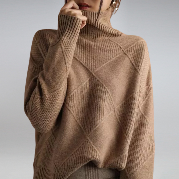 Gemütlicher geometrischer Strick-Rollkragenpullover für Damen