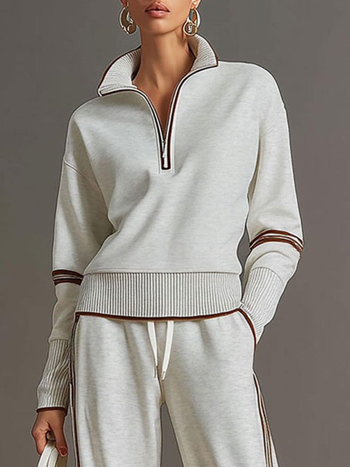 Pullover-Sweatshirt mit halbem Reißverschluss und weites Hosen-Set