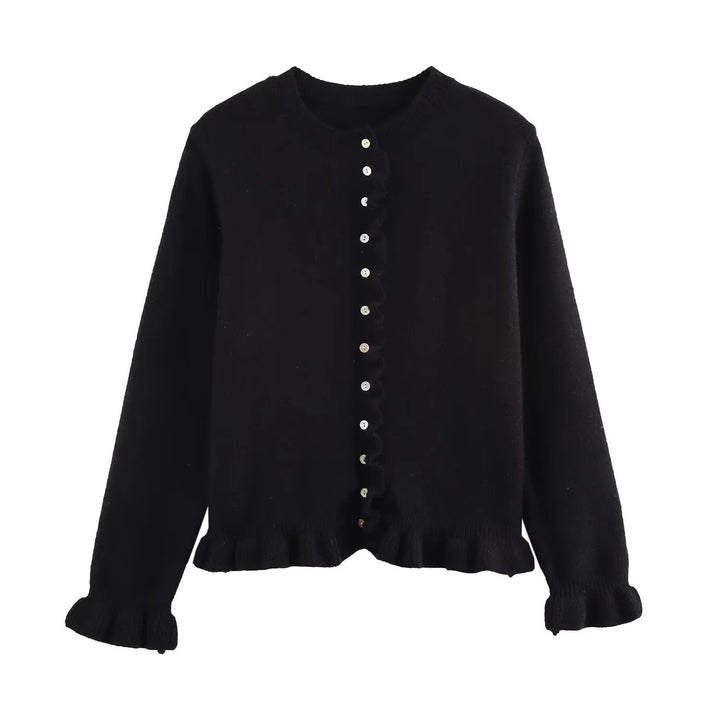 Rüschenbesetzter Damen-Cardigan mit Knöpfen, schickes Lagen-Oberteil