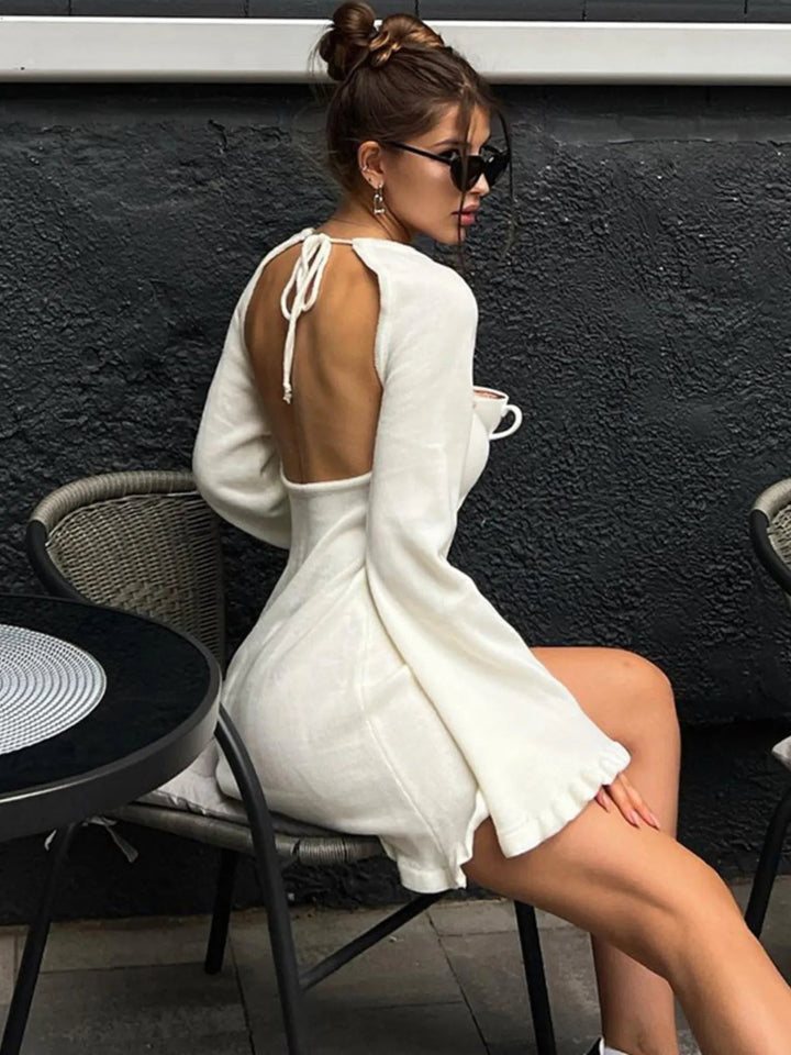 Damen Langarm Strickkleid mit Rückenausschnitt