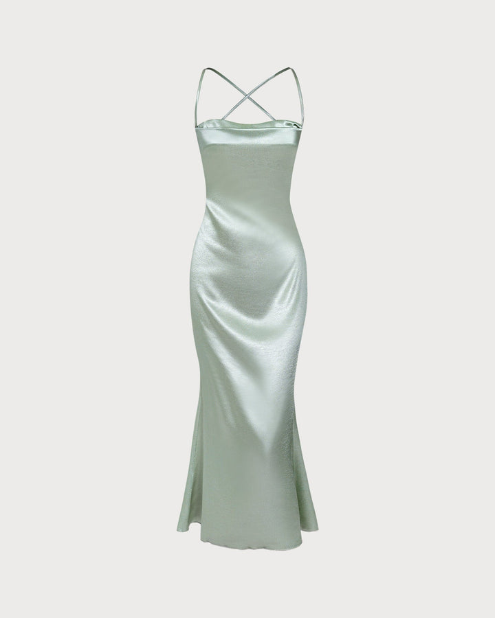 Grünes Maxikleid im A-Linien-Stil mit überkreuzten Trägern