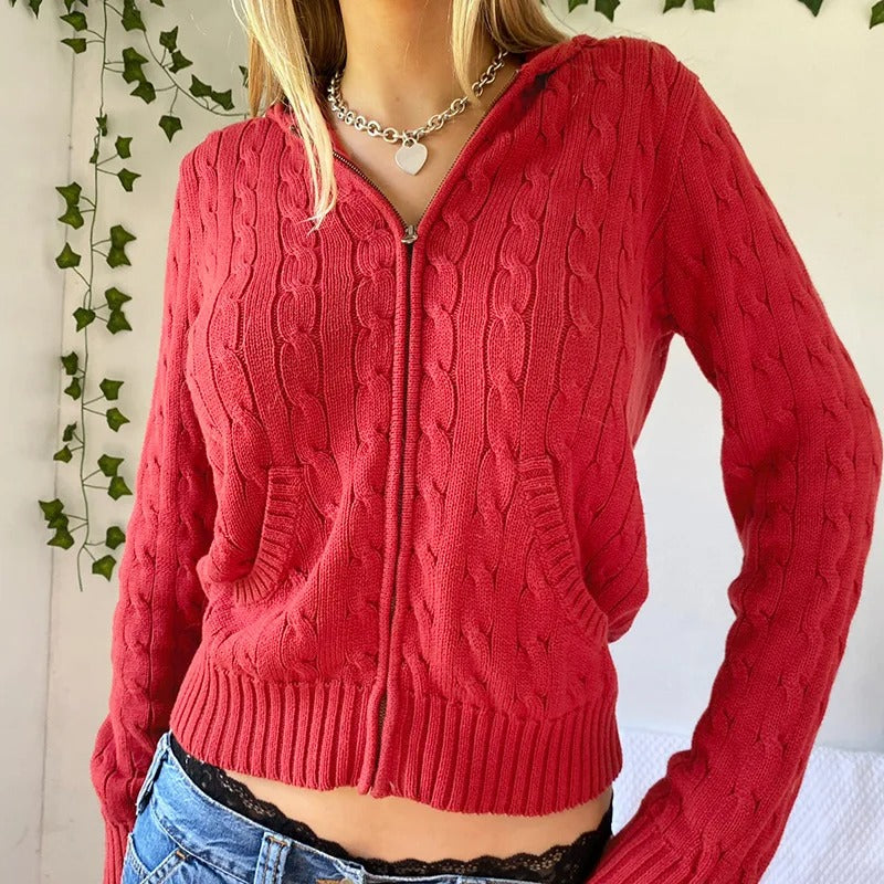 Gemütlicher Kapuzenstrickcardigan mit Knopfleiste vorne