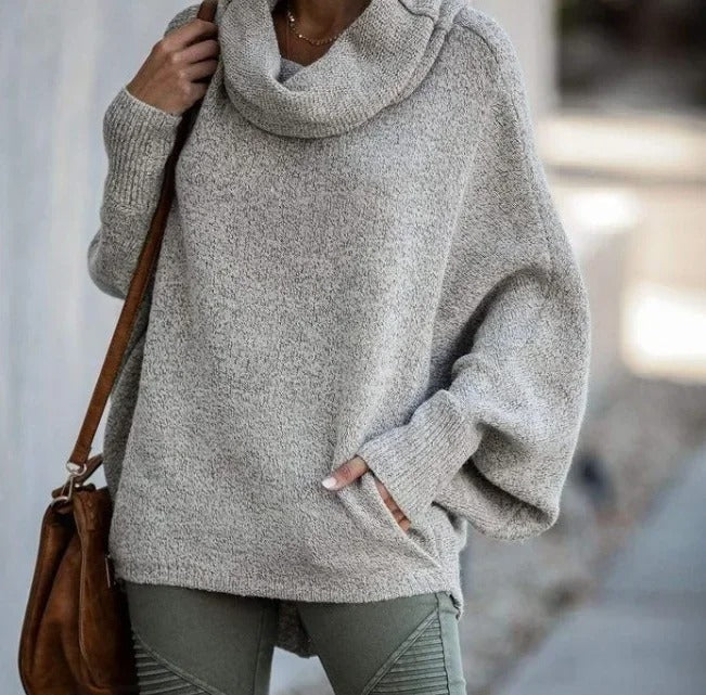 Gemütlicher Batwing-Pullover mit Wasserfallausschnitt und Taschen