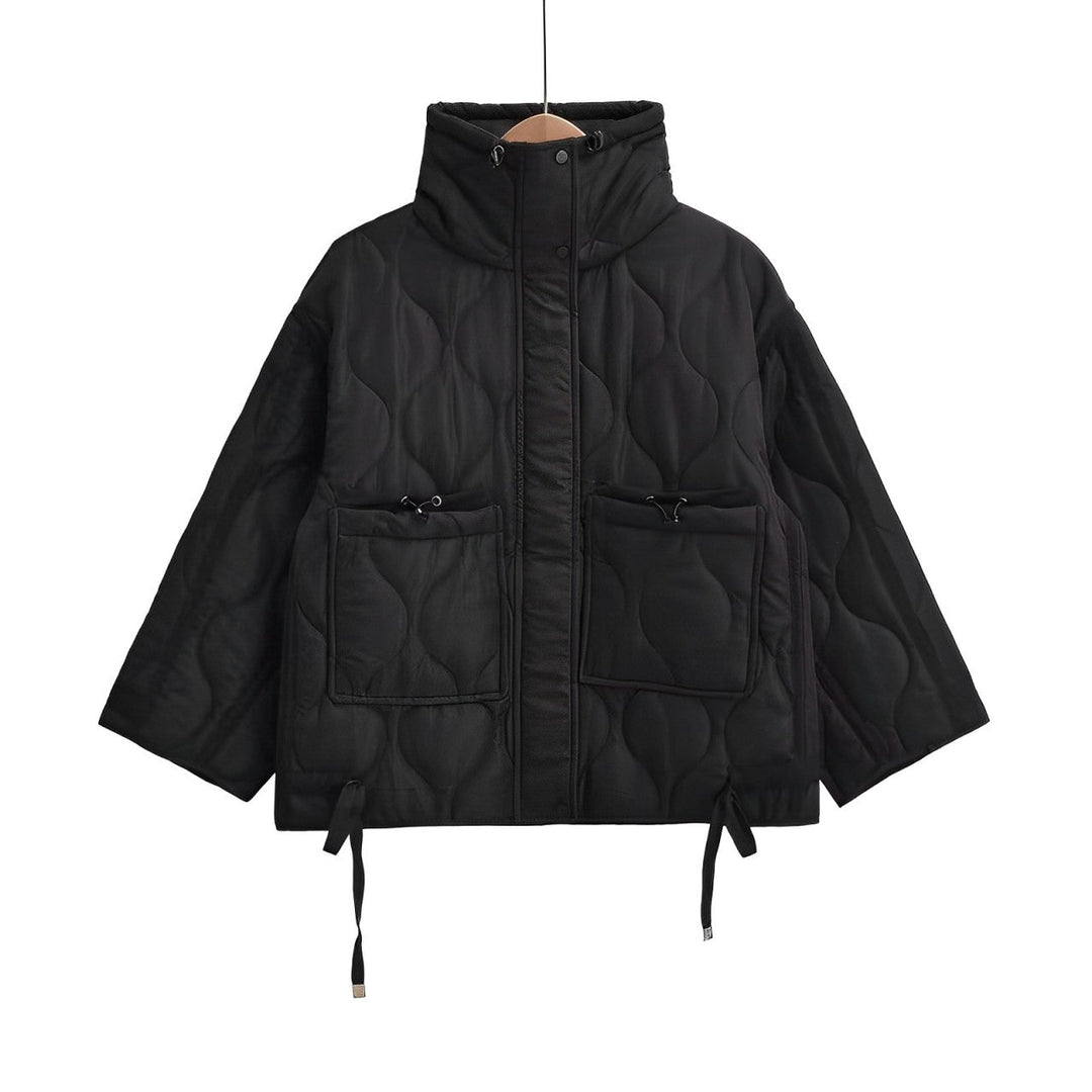 Damen-Baumwolljacke in Hüftlänge mit Stehkragen und Kordelzug