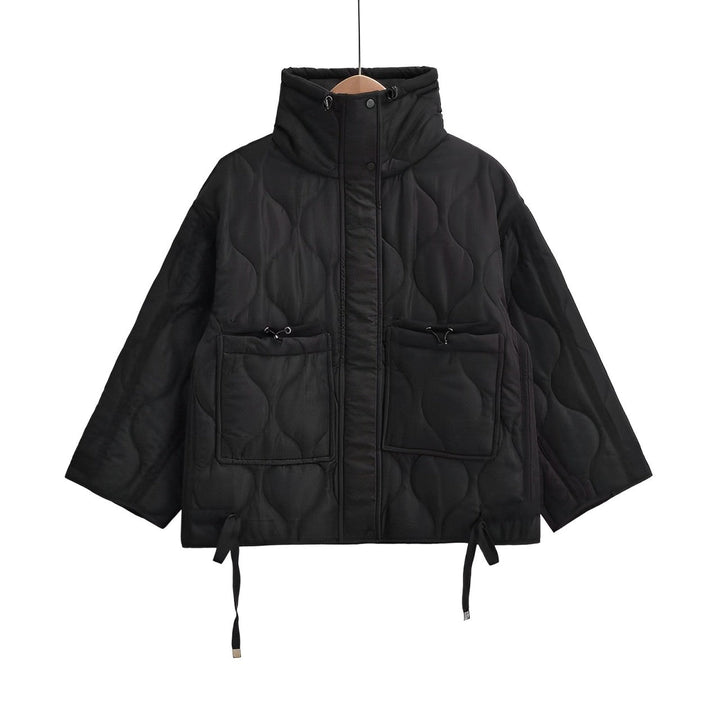 Damen-Baumwolljacke in Hüftlänge mit Stehkragen und Kordelzug