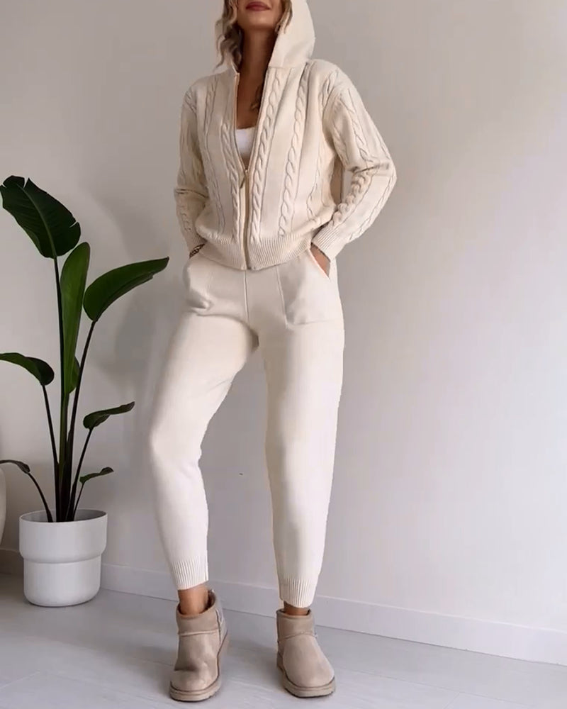 Legeres Jacquard-Strickjacken-Set mit Twist-Design