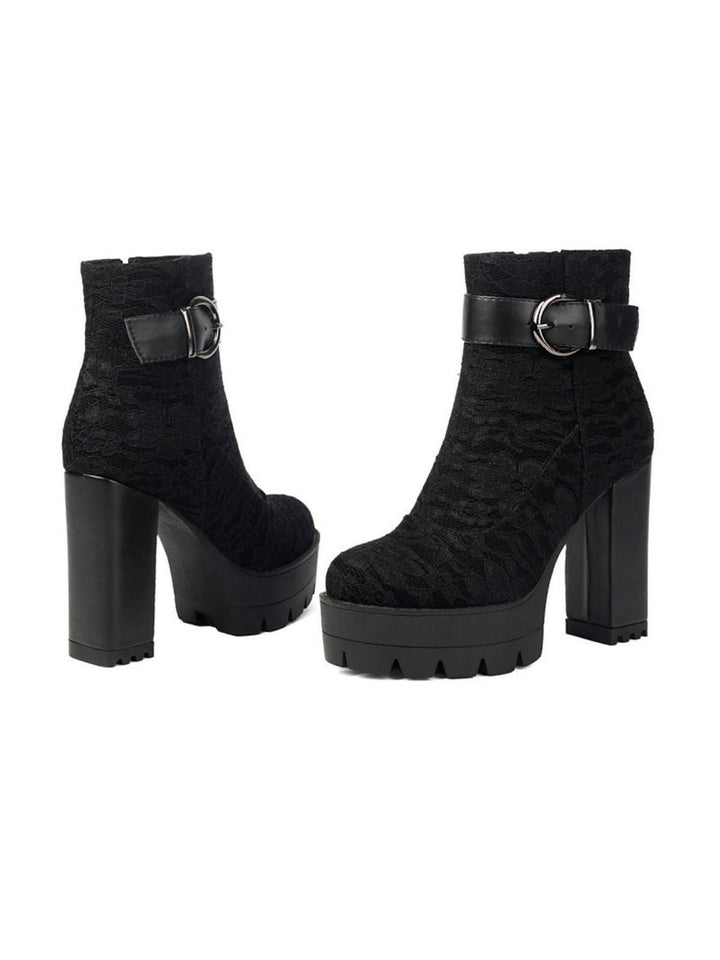 Vintage Spitzen-Plateau-Stiefeletten mit klobigen Absätzen