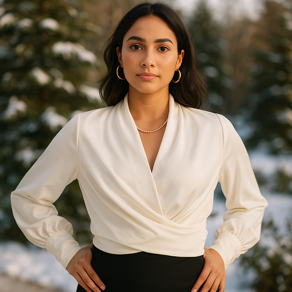 Schicke Bluse mit Puffärmeln und V-Ausschnitt für mühelosen Stil