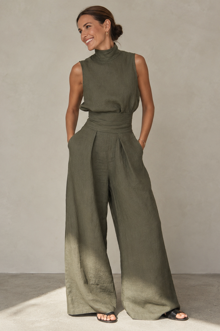 Eleganter ärmelloser Jumpsuit für Damen mit tailliertem Gürtel