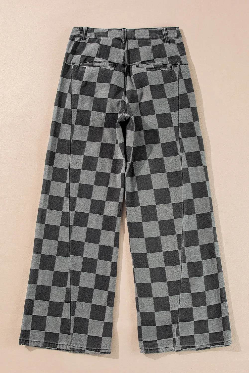 Karierte Jeans mit weitem Bein und Taschen