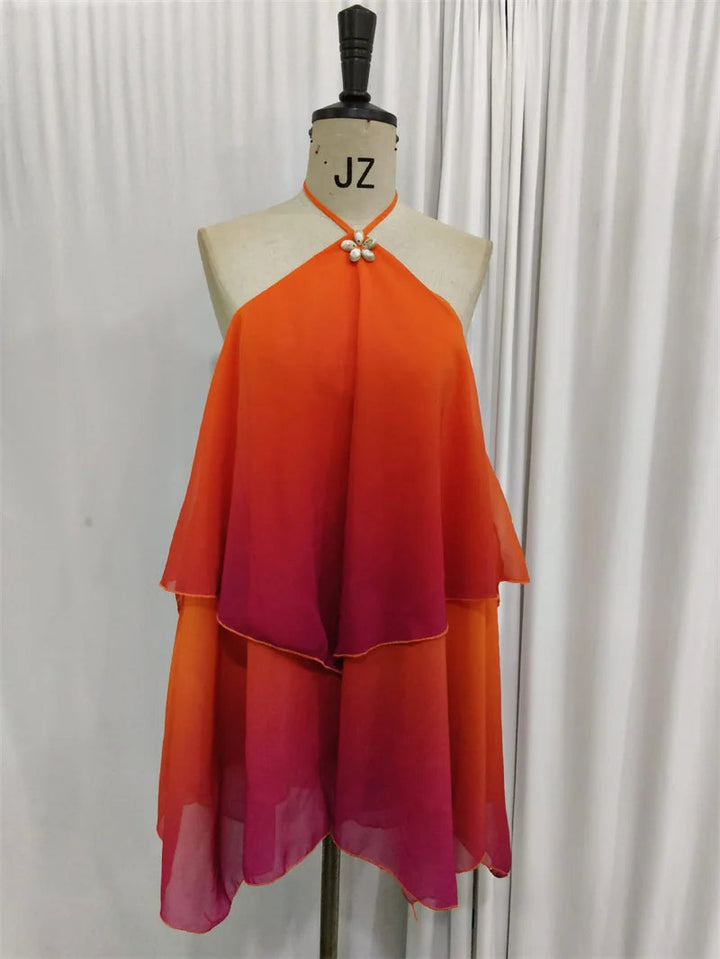 Schickes rosa Gradient Rüsch Mini Kleid