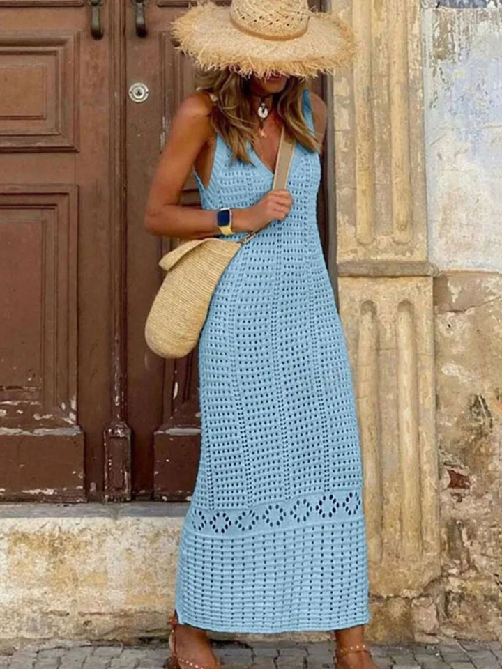 Häkel-Spitzen-Tunika mit V-Ausschnitt Strandkleid Damen