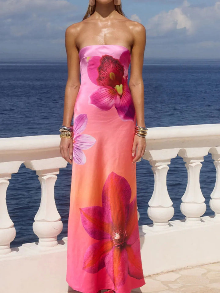 Bedrucktes Maxikleid aus Polyester mit Schlauchdesign