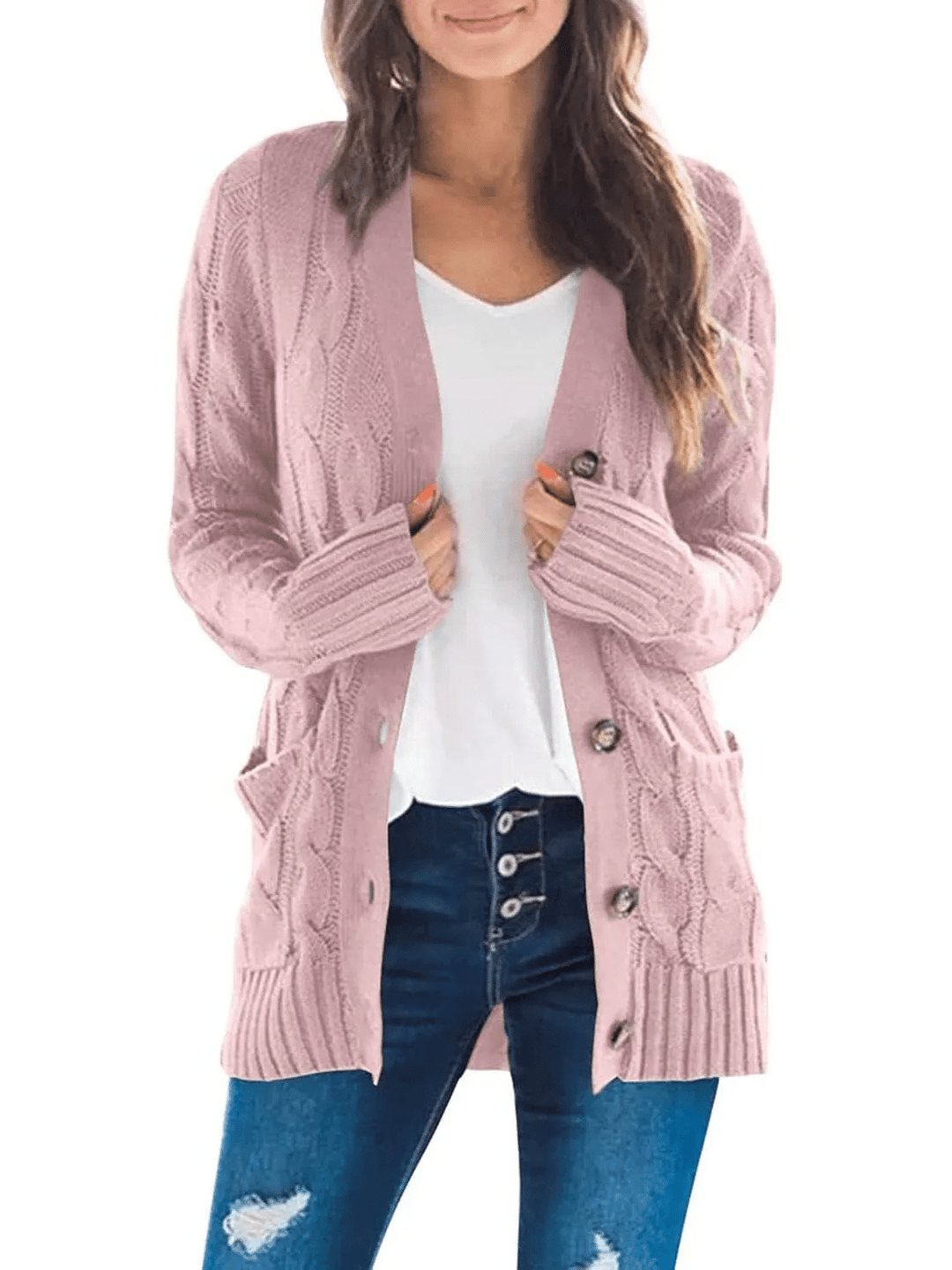 Offener Strickcardigan mit Zopfmuster