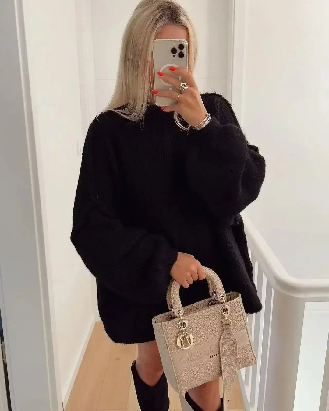 Gemütlicher Strickpullover mit Rollkragen und stylischen Puffärmeln