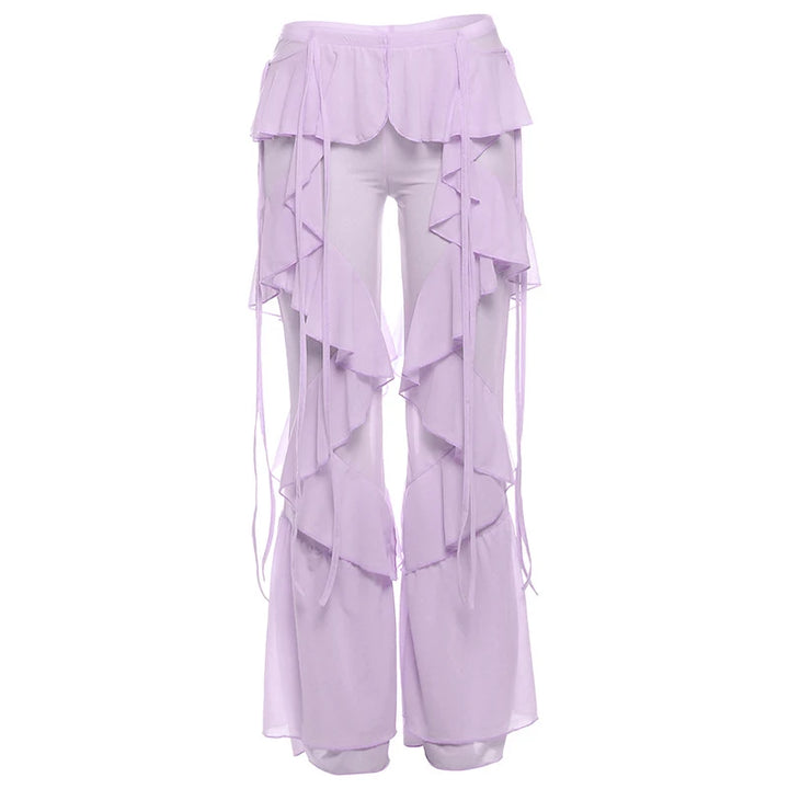 Damen Baumwoll-Mesh Rüschen-Überziehhose Weiß