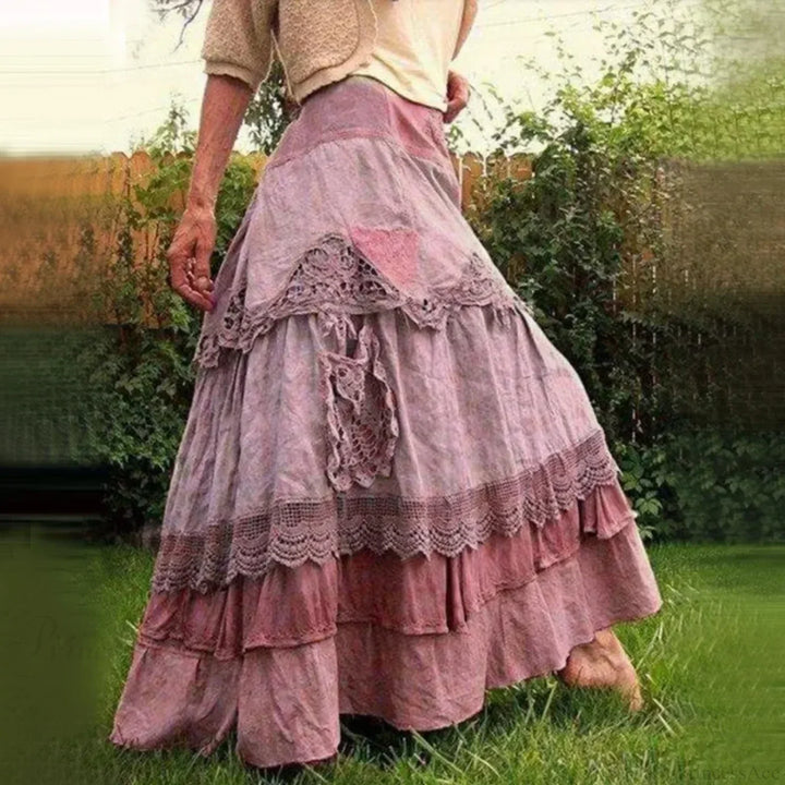 Großgrößen Baumwollmischung Rüschen Maxi-Rock im Vintage-Stil