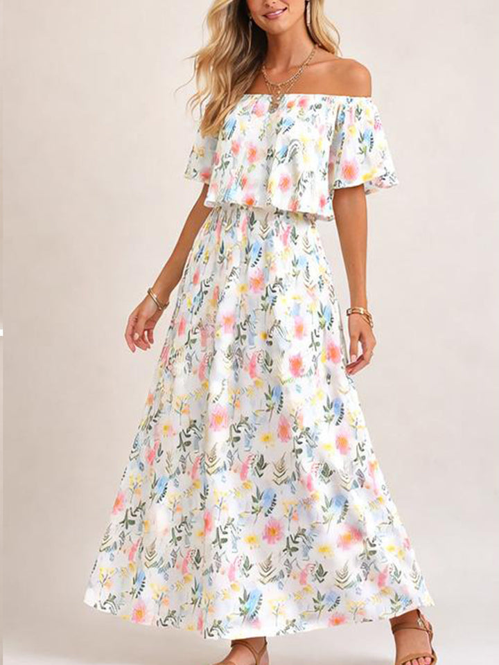 Damen Blumen-Etuikleid mit Carmen-Ausschnitt für den Sommer