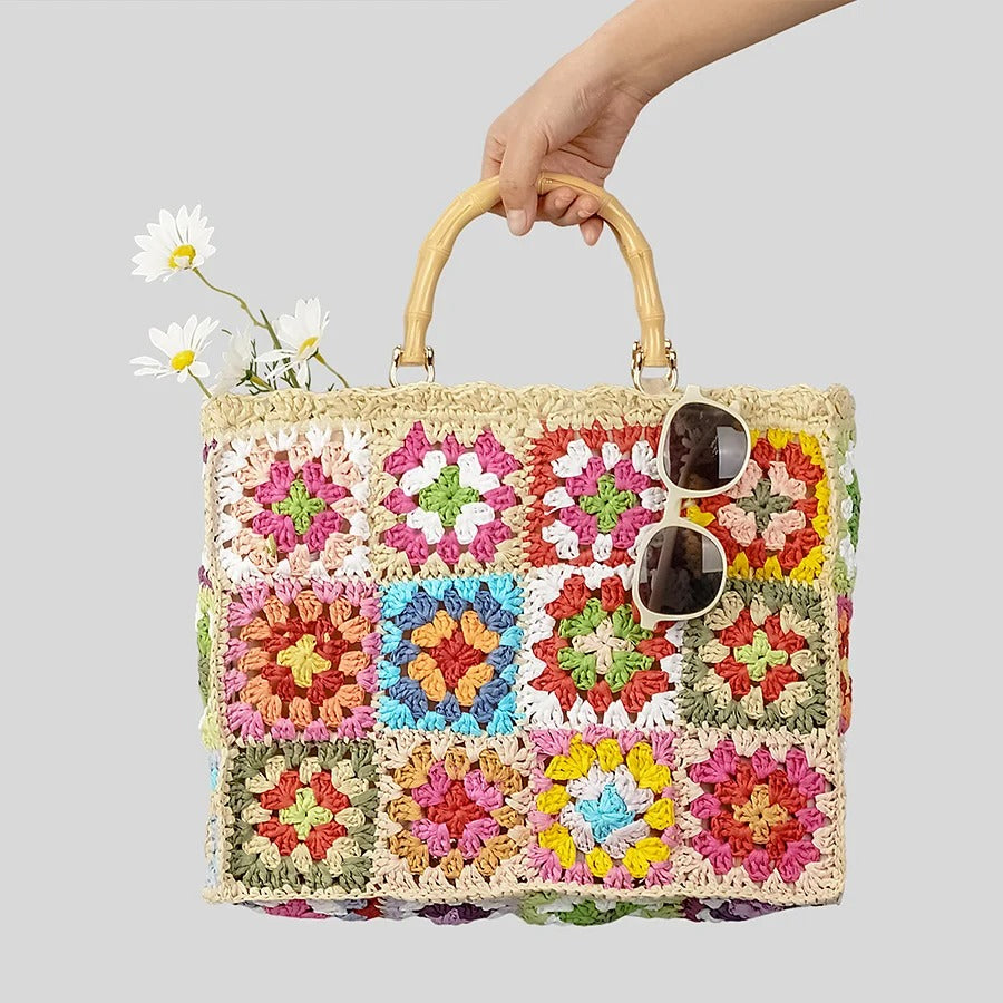Helviora® | Gehäkelte Handtasche mit Bambusgriff