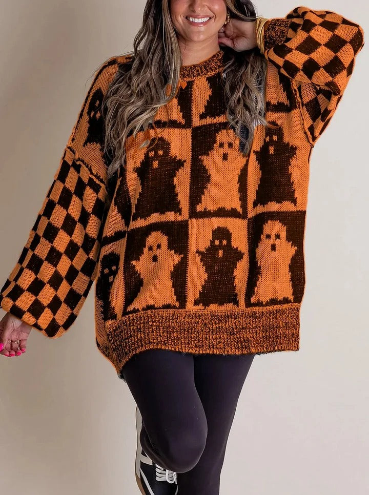 Halloween Kariertes Strickpullover