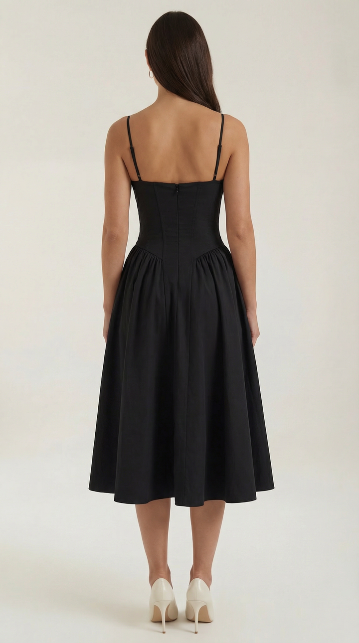 Damen Blumenmieder Midikleid mit Herzausschnitt