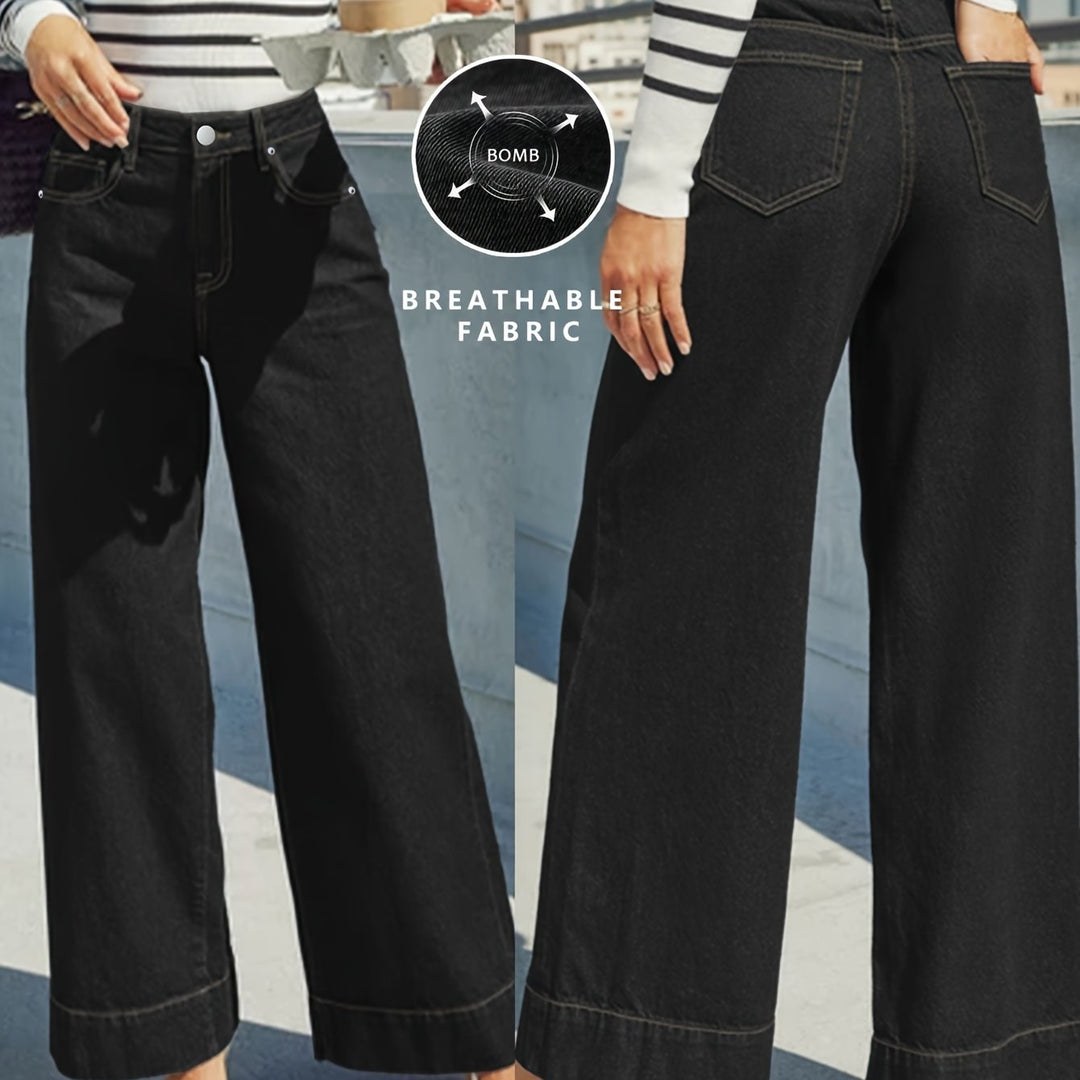 High-Waist Weite Stretch-Denim-Jeans mit umgeschlagenem Saum