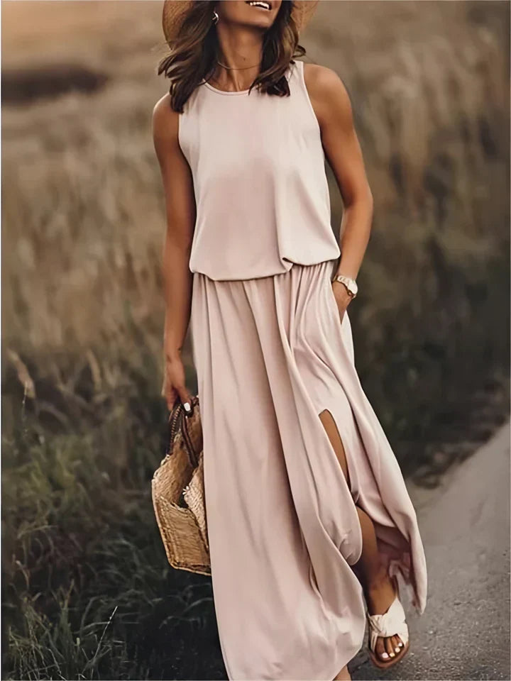 Damen Maxikleid Einfarbig Locker Geschnitten