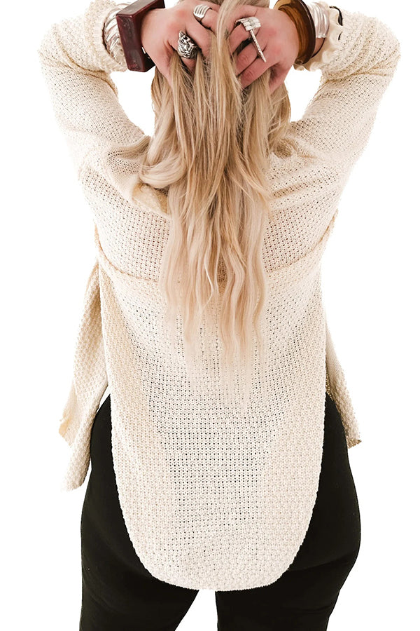 Gemütliche Strick-Mid-Length-Strickjacke mit langen Ärmeln