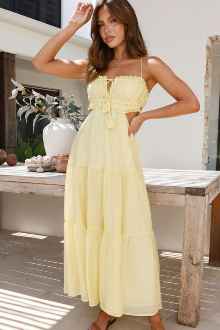 Midi-Kleid aus Chiffon-Baumwollmischung mit verstellbaren Riemen aus Band