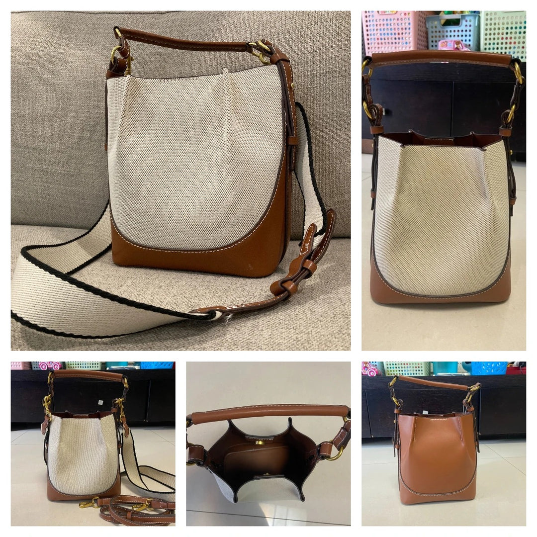 Helviora® | Strukturierte Schultertasche mit Canvas und Leder